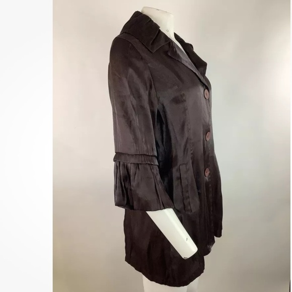 Damee Inc Sz L Shiny Look Button Cardigan Brown Polyester 3/4 Sleeve V Neck - Picture 4 of 7